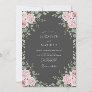 Charcoal Blush Blossom Wedding Invitation
