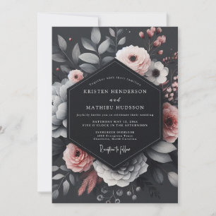 Charcoal Blush Floral Elegance Wedding Invitation