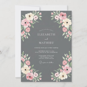 Charcoal Blush Foliage Eucalyptus Wedding Invitation