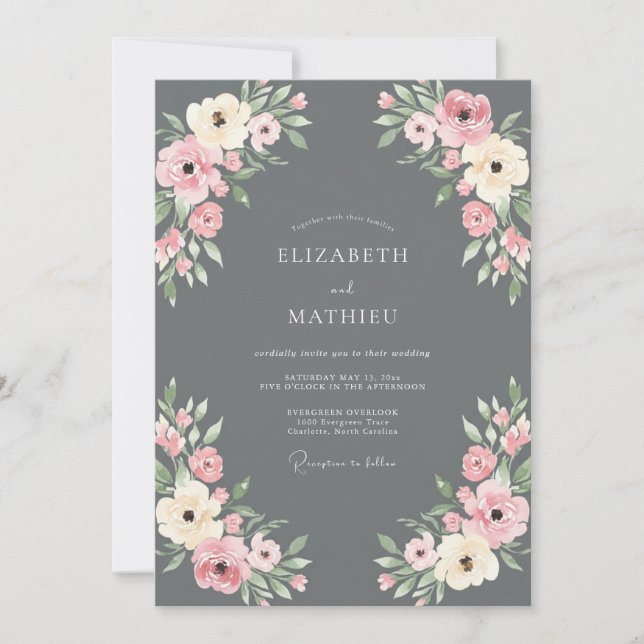 Charcoal Blush Foliage Eucalyptus Wedding Invitation (Front)