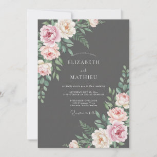 Charcoal Blush Painted Wedding Invitation