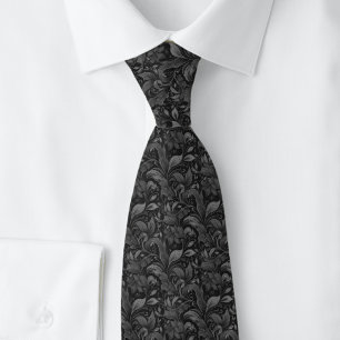 Charcoal Botanical Batik Tie