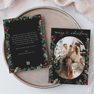 Charcoal Botanical Message Merry Christmas Card