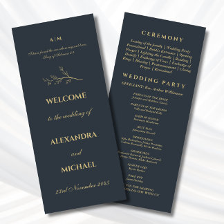 Charcoal Botanical Minimalist Christian Wedding  Programme