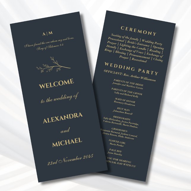Charcoal Botanical Minimalist Christian Wedding  Programme (Creator Uploaded)