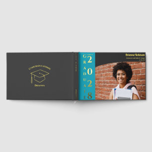 Charcoal Brown Modern Photo Graduation Party Gold Guest Book
