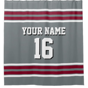 Charcoal Burgundy White Stripes Sports Jersey Shower Curtain