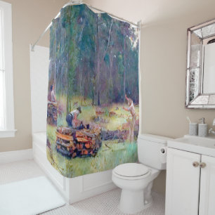 Charcoal Burners Wood Splitters Tom Roberts 1886  Shower Curtain