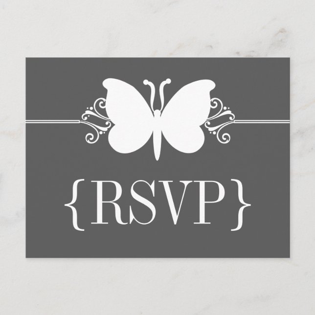 Charcoal Butterfly Swirls RSVP Postcard (Front)