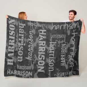 Charcoal Camo Personalised Fleece Blanket