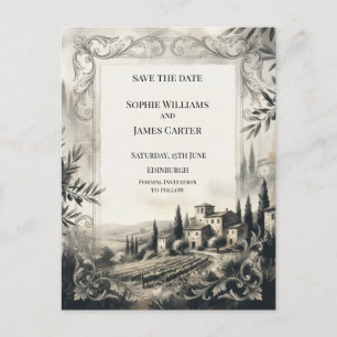 Charcoal Castle Landscape Save The Date Postcard