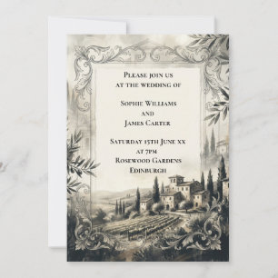 Charcoal Castle Landscape Wedding Invitation