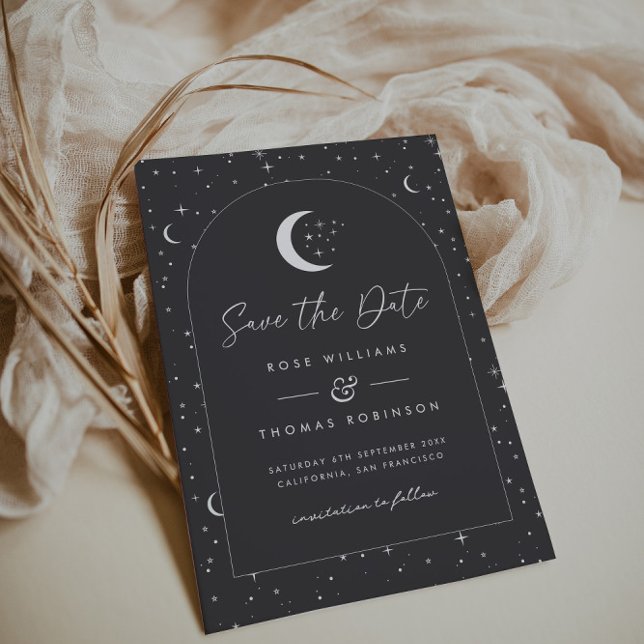 Charcoal Celestial Arched Save The Date (Zazzle Charcoal Celestial Arched Save The Date)