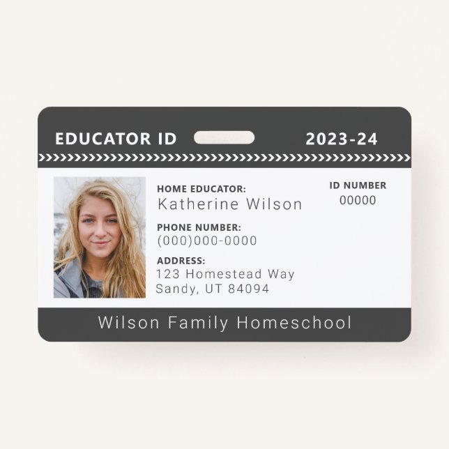 Charcoal Chevron Homeschool Educator ID Badge (Front)
