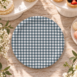 Charcoal Classic Gingham Modern Neutral Party Paper Plate
