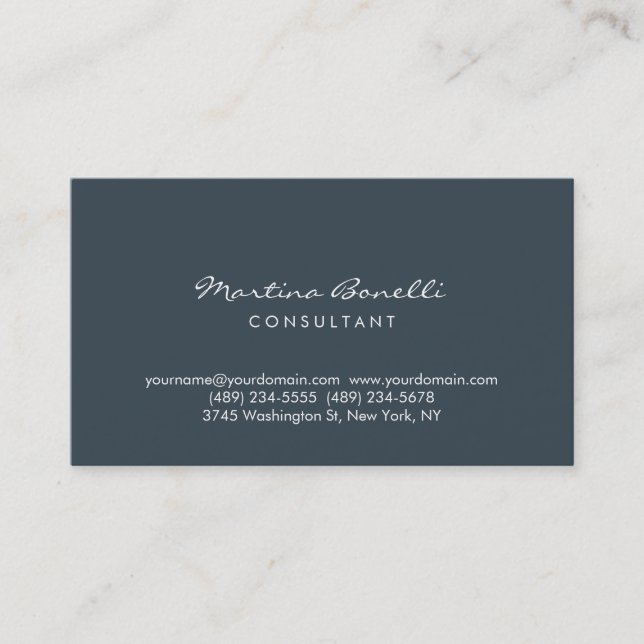 Charcoal Colour Minimalist Script Business Card (Front)