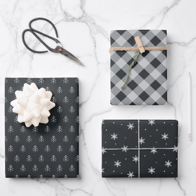 Charcoal | Coordinating Holiday Pattern Wrapping Paper Sheet (Front)
