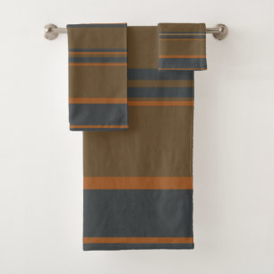 Charcoal Copper and Clay Stripes Bath Towel Set