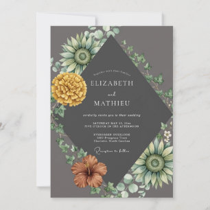 Charcoal Copper Dahlia Wedding Invitation