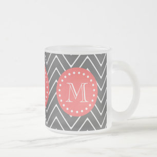 Charcoal Coral Chevron Pattern 2A Monogram Frosted Glass Coffee Mug