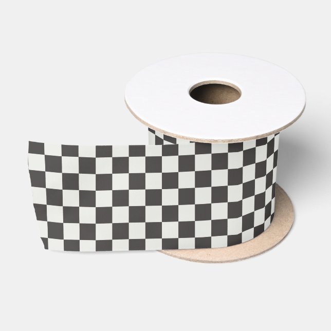 Charcoal & Cream Checkerboard Satin Ribbon (Spool)