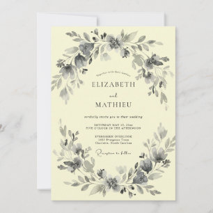 Charcoal Cream Foliage Eucalyptus Wedding Invitation