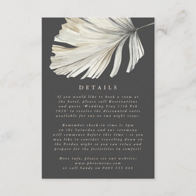Charcoal Cream Pampas Grass Floral Jungle Wedding Enclosure Card (Front)
