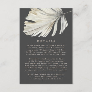 Charcoal Cream Pampas Grass Floral Jungle Wedding Enclosure Card