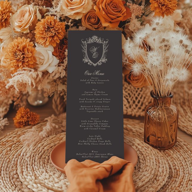 Charcoal Crest Vintage Beige Antique Wedding Menu (Creator Uploaded)
