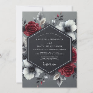 Charcoal Crimson Bloom Wedding Invitation