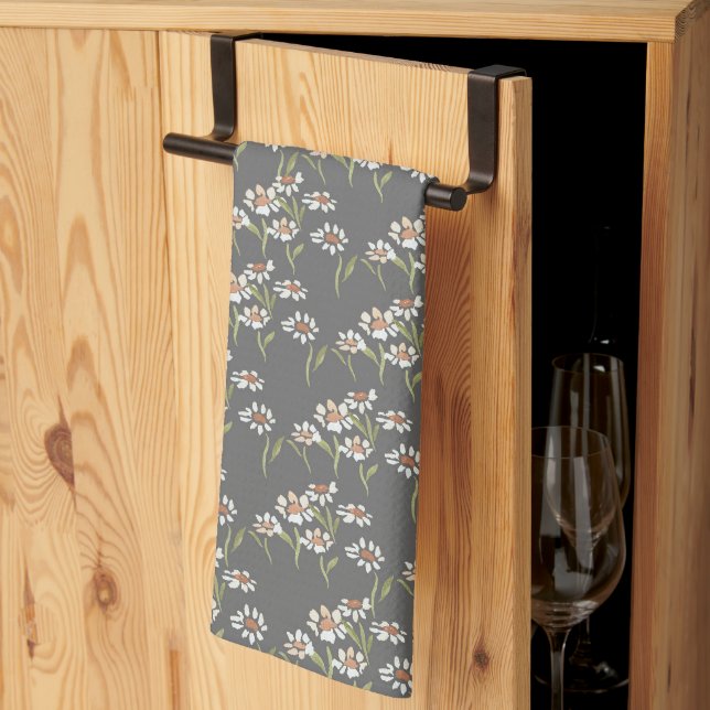 Charcoal daisy tea towel (Thirds Fold)