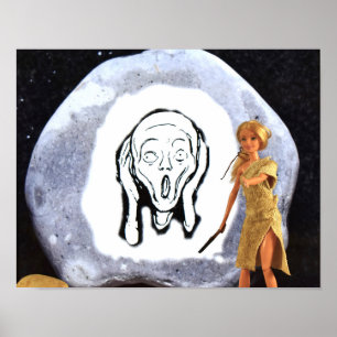 Charcoal drawing on a large rock.  poster