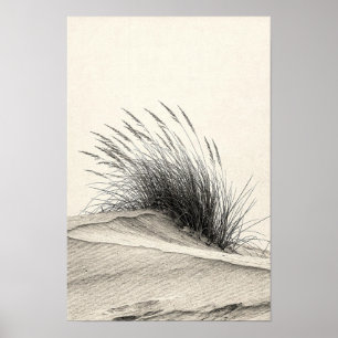 Charcoal Dune Grass Monochrome Nature Poster