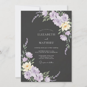 Charcoal Dusty Lilac Petal Wedding Invitation
