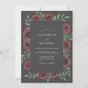 Charcoal Dusty Mauve Petal Wedding Invitation