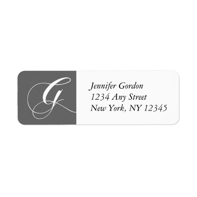 Charcoal Elegant Monogram G Return Adress Label (Front)