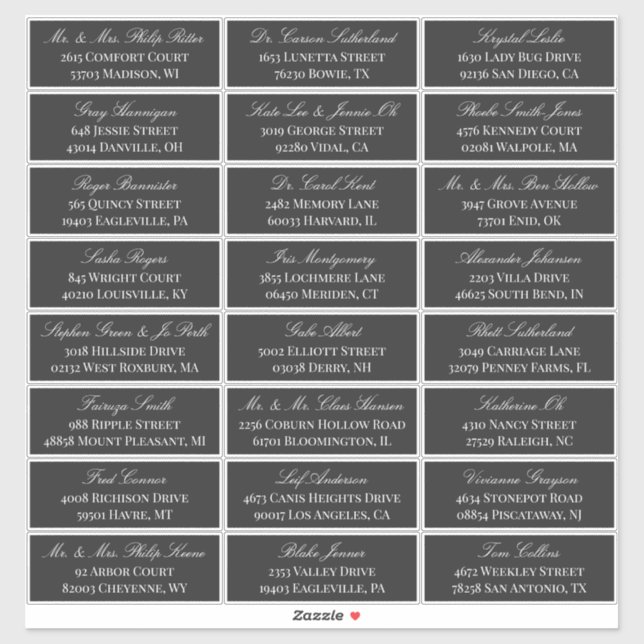 Charcoal Elegant Script 24 Wedding Guest Address (Sheet)