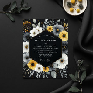 Charcoal Floral Bloom Wedding Invitation