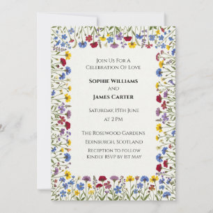 Charcoal Floral Border Wedding Invitation