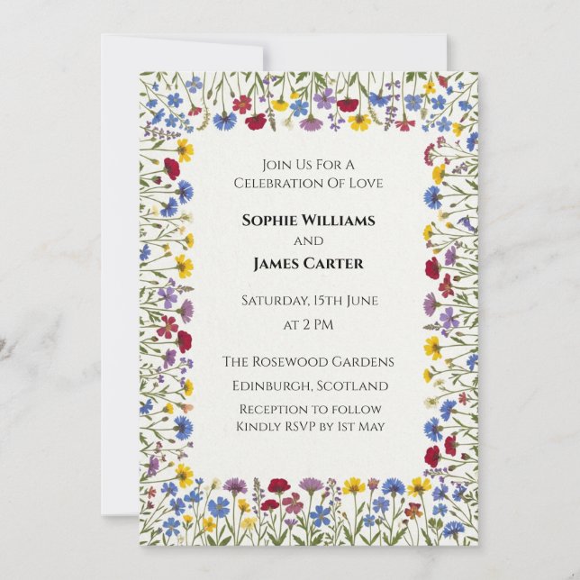 Charcoal Floral Border Wedding Invitation (Front)