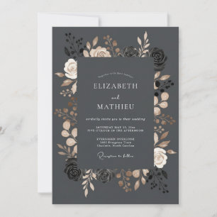 Charcoal Floral Embrace Wedding Invitation