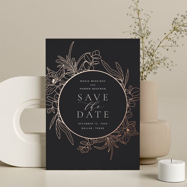 Charcoal | Floral Foil Save the Date Card (Creator Uploaded)