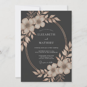 Charcoal Floral Laurel Romance Wedding Invitation