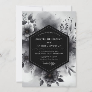 Charcoal Floral Moody Romance Wedding Invitation