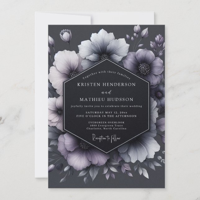 Charcoal Floral Moody Wedding Invitation (Front)