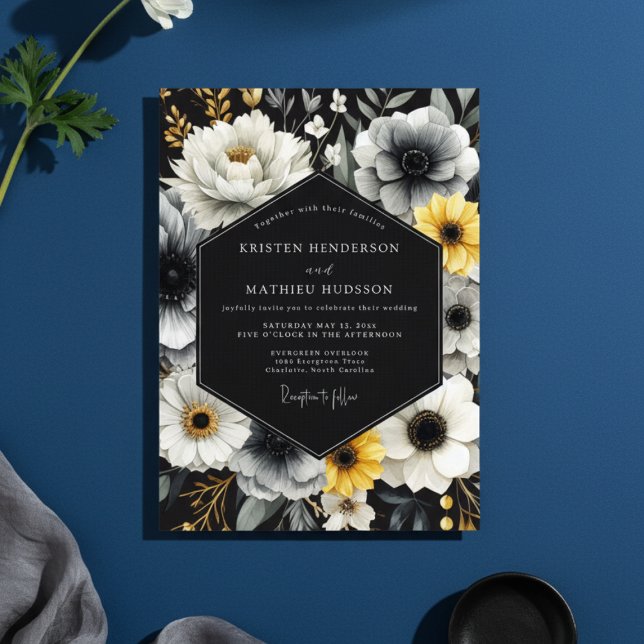 Charcoal Floral Nocturne Wedding Invitation (Creator Uploaded)