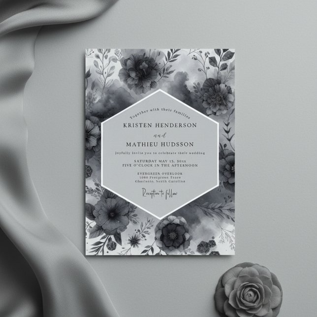 Charcoal Floral Opulent Wedding Invitation (Creator Uploaded)