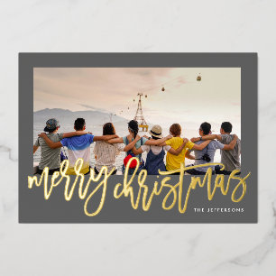 Charcoal Frame & Gold Merry Christmas Photo Foil Foil Holiday Card