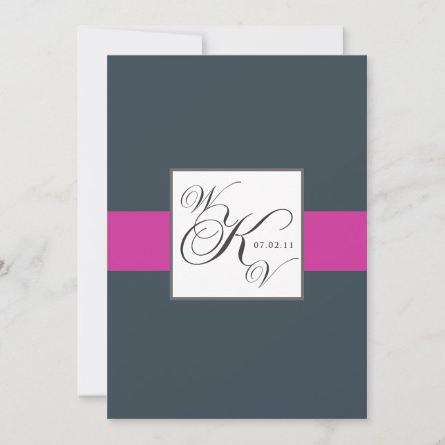 Charcoal Fuchsia Monograms Wedding Invitations (Front)