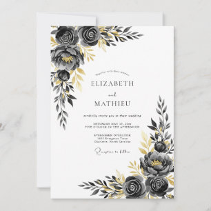 Charcoal Gilded Elegant Winter Wedding Invitation